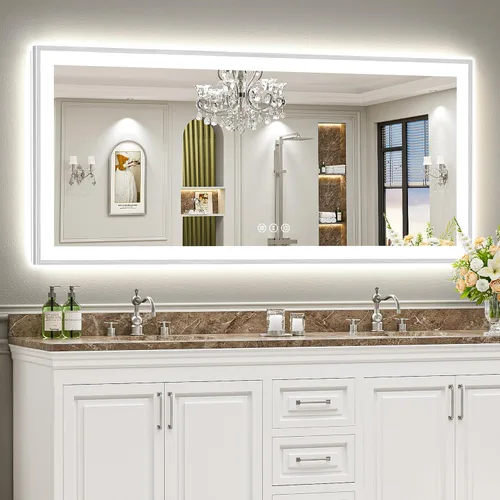Miniatura 63 de 24x30 Espejo de baño LED con marco negro con luces, retroiluminado + iluminación frontal, espejo de tocador iluminado antivaho para pared de baño