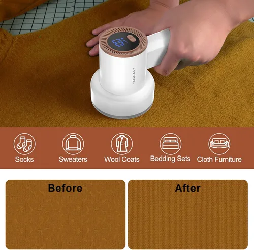 Miniatura 5 de Afeitadora de pelusa recargable HOMEASY, removedor de pelusa eléctrico con 3 cuchillas y pantalla digital LED, afeitadora de pelusa para suéter, Gris