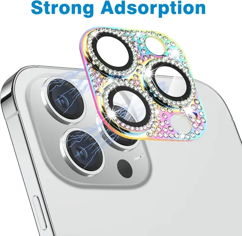 Miniatura 143 de Protector de lente de cámara diseñado para iPhone 12 Pro Max, con diamantes de imitación 3D con diamantes de imitación 9H, vidrio templado, Rosado