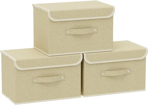 Miniatura 22 de Cajas de almacenamiento, contenedores de almacenamiento plegables con tapas, cestas de almacenamiento de tela de algodón y lino con asa