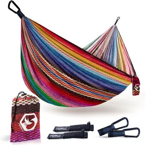 Miniatura 7 de Foxelli Hamaca de camping – Hamaca portátil de nailon de paracaídas ligera con cuerdas de árbol y mosquetones, perfecta para exteriores, mochileros