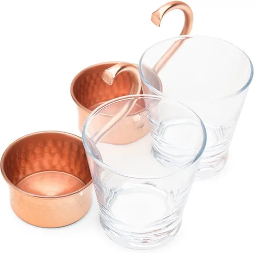 Miniatura 5 de Advanced Mixology Tazas de mula turca Juego de 4 Base de cobre 100% puro y vidrio Grado alimenticio Acabado martillado