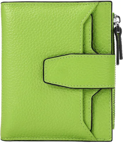 Miniatura 17 de Cartera de cuero con bloqueo RFID para mujer, pequeña, compacta, doble cremallera, con ventana para identificación