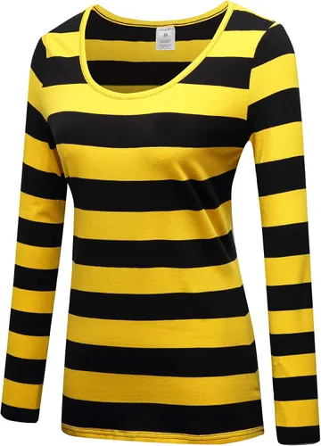 Miniatura 2 de OThread & Co. Camiseta de manga larga a rayas con cuello redondo para mujer