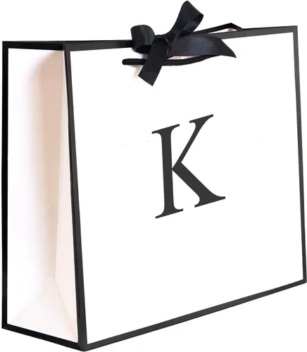Miniatura 32 de QLSKO - Bolsa de regalo inicial con lazo de cinta, bolsa de papel horizontal personalizada, bolsa de regalo con monograma para cumpleaños