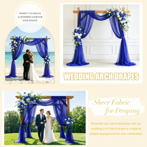 Miniatura 5 de Tela para Drapeado de Arco de Boda Azul Real 20 FT 1 Panel Cortinas de Gasa Azul Cortinas de Telón de Fondo Transparentes Arcos de Boda