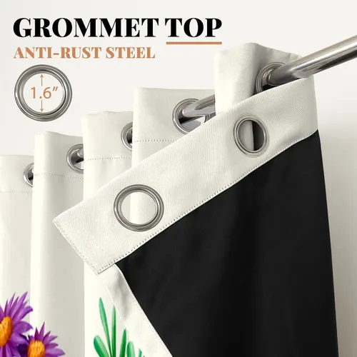 Miniatura 5 de Renaiss Cortinas de flores de 21 x 45 pulgadas, cortinas opacas botánicas con ojales para ventana, estampado de hojas y flores, flores silvestres