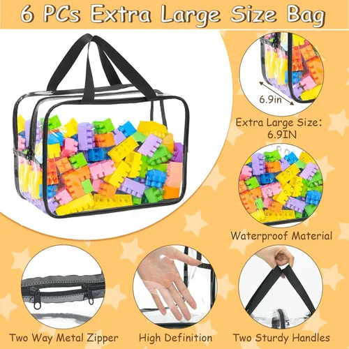 Miniatura 4 de Bolsas de almacenamiento de juguetes extra grandes de 12.6 x 9.25 x 6.9 pulgadas, 6 paquetes de bolsas organizadoras de juguetes transparentes