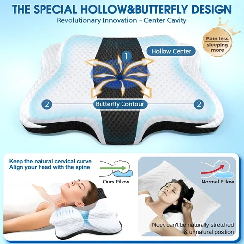 Miniatura 2 de CHxxy Almohadas de espuma viscoelástica, almohada cervical para aliviar el dolor de cuello y hombros, almohada ergonómica de contorno de cama, suave