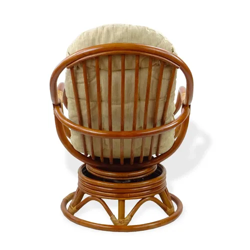 Miniatura 5 de Salón giratorio mecedora Bali silla de mimbre de ratán natural con cojín marrón claro, coñac