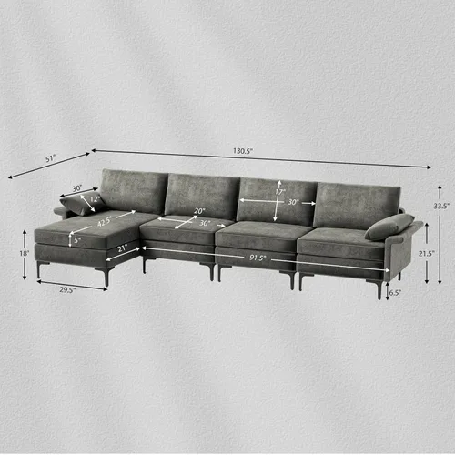 Miniatura 2 de KOMFOTT Sofá modular convertible extragrande de 130.5 pulgadas, sofá modular de 4 asientos en forma de L con diván reversible, salidas de 3 agujeros