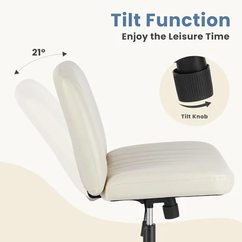 Miniatura 7 de DUMOS Silla de escritorio sin ruedas, silla cruzada ancha con patas cruzadas, silla de tocador de escritorio de oficina, sillas giratorias Beige
