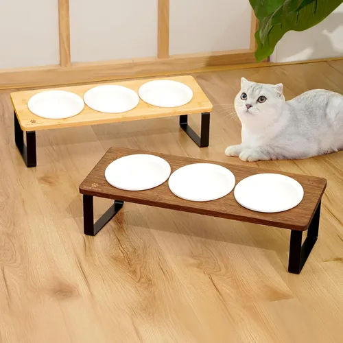 Miniatura 7 de Sunhoo Tazones Elevados para Comida y Agua de Gatos, Platos Inclinados Elevados para Gatitos, Juego de 3 Platos de Cerámica para Gatos