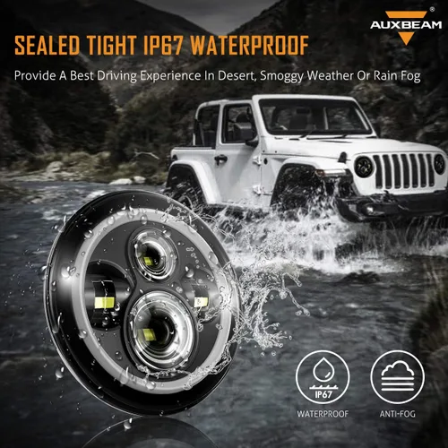 Miniatura 4 de Auxbeam Faros delanteros LED de 7 pulgadas aprobados por DOT para Jeep Wrangler JK JKU Unlimited TJ LJ CJ 1997-2018, faros delanteros redondos de 7