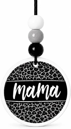 Abalorio para espejo retrovisor de mamá, accesorio de automóvil con estampado de leopardo negro de cerámica para mujer, bonito dije de automóvil con