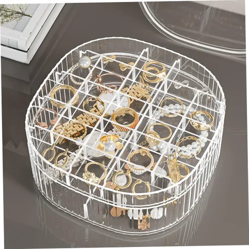 Miniatura 5 de Caja organizadora de joyas apilable transparente con múltiples compartimentos, contenedor de almacenamiento de joyas para aretes, collares