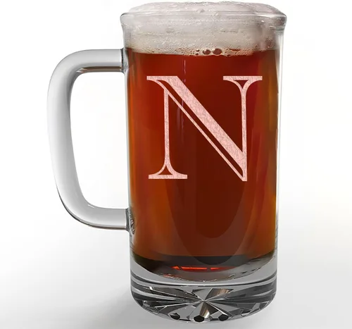 Miniatura 49 de Taza de cerveza de vidrio con monograma grabado de 16 onzas (letra B), regalos de cerveza personalizados de la A-Z para hombres, Día del Padre