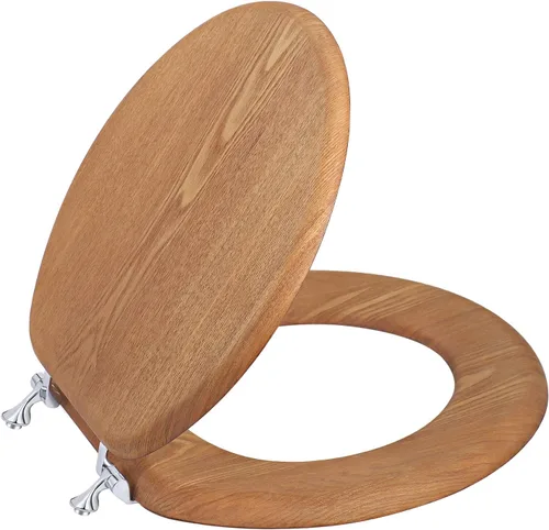 Miniatura 2 de Asiento de inodoro de madera redondo con bisagras de metal, asiento de inodoro de madera para asientos de inodoro de tamaño estándar americano