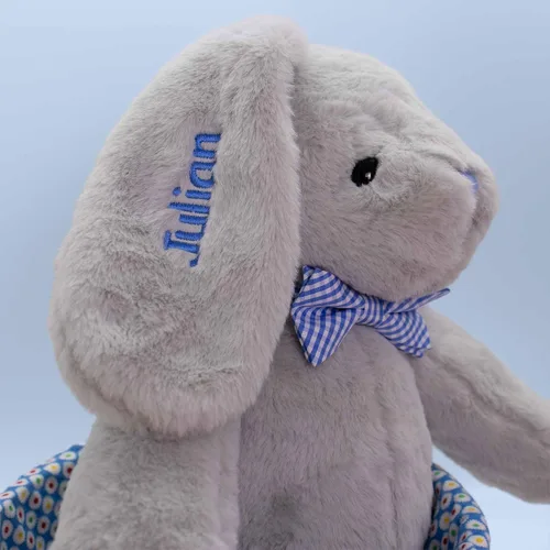 Miniatura 6 de DIBSIES Hoppity Floppity Bunny personalizado de 18 pulgadas (conejito gris con pajarita azul)