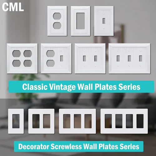 Miniatura 8 de CML - Placa de pared clásica con triple interruptor de palanca, cubierta de salida de 3 bandas, paquete de 2, placa de pared con diseño de grano