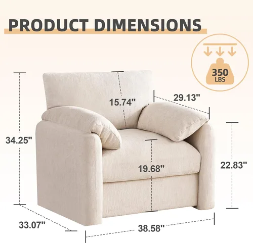 Miniatura 2 de Howjoe Sillón Extragrande de Chenilla, Sillas de Acento de 38.6 Pulgadas de Ancho para Sala de Estar y Dormitorio Silla de Descanso Moderna, Silla