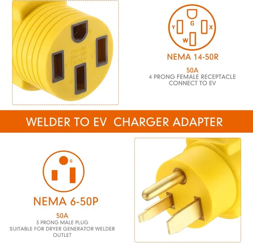 Miniatura 2 de Kanayu Adaptador de cargador EV compatible con NEMA 6-50P a 14-50R 50 Amp 3 clavijas enchufe de soldador a conector de carga de 4 clavijas