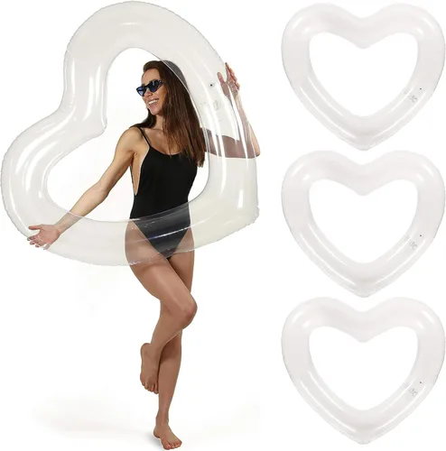 Miniatura 14 de LOTELI - Flotadores de piscina con forma de corazón originales para adultos, más gruesos y fuertes, flotadores inflables grandes para fiestas, Blanco
