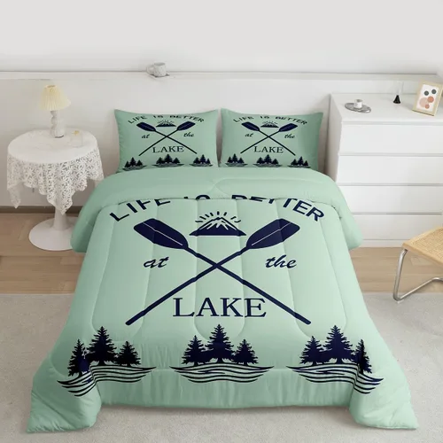 Miniatura 5 de Juego de edredón para cabaña y cabaña, juego de ropa de cama de pesca Life Is Better At The Lake, edredón de montaña y selva tropical, para niños