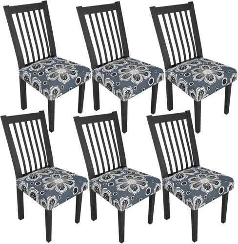 Miniatura 100 de Juego de 4 fundas elásticas para sillas de comedor, fundas para sillas de comedor con estampado floral, fundas para asientos de sillas con estampado
