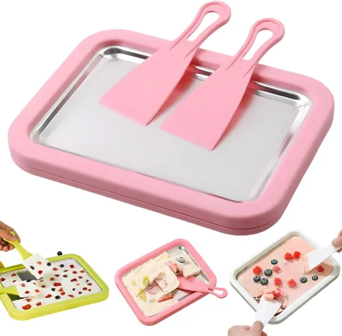 Miniatura 9 de At-Home - Kit de helados enrollados, placa de congelación instantánea de acero inoxidable 2026 con 2 raspadores, bandeja de helado casera, yogur