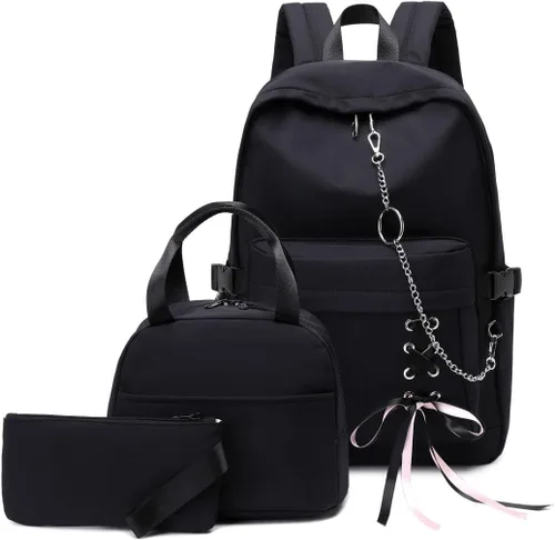 Joymoze Juego de mochila para laptop con bolsa de almuerzo y monedero para lápices, cadena negra