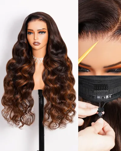 Miniatura 9 de Arabella 5x6 Pelucas listas para usar sin pegamento de cabello humano 1B/27 con encaje frontal resaltado, pelucas de cabello humano con densidad