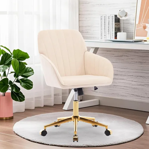 Miniatura 22 de Silla de escritorio de oficina en casa, silla de tocador, moderna silla con respaldo bajo ajustable de terciopelo, silla de oficina tapizada
