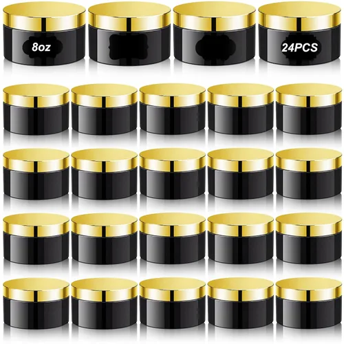 Miniatura 41 de Dandat 24 piezas 8 oz tarro de plástico con tapa y etiqueta recargable, contenedor redondo transparente vacío con muestras cosméticas PET blancas