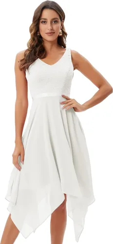 Miniatura 2 de Meetjen - Vestido de encaje floral para mujer, clásico, acampanado, con dobladillo, formal, para cóctel
