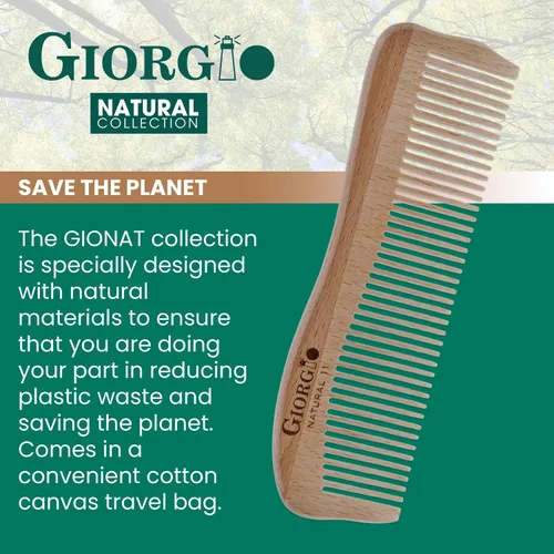 Miniatura 4 de Giorgio GIONAT Natural Wooden Detangling Comb with Comfortable Handle - Wide Tooth Comb for Curly Hair, Bamboo and Beechwood Hair Combs for Thick
