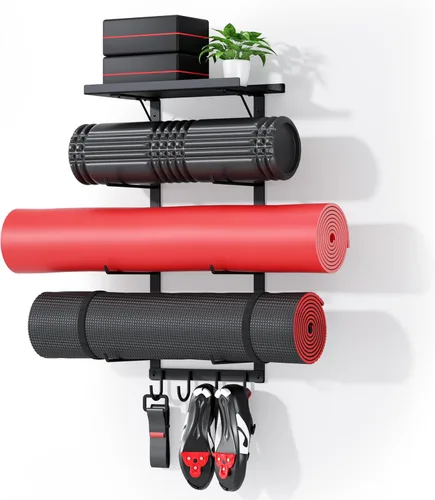 Soporte de pared para esterilla de yoga, estante de almacenamiento de accesorios de yoga, organizador de accesorios de gimnasio en casa, estante