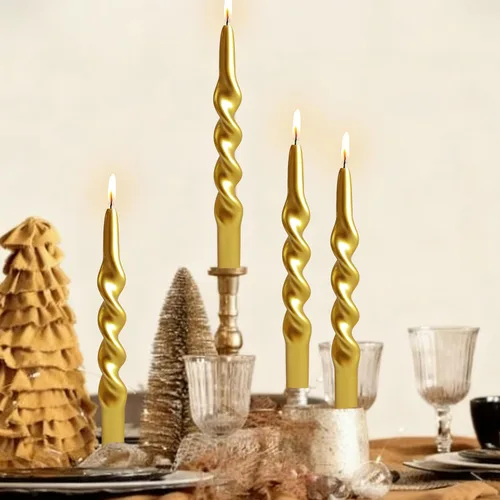 Miniatura 6 de Velas en espiral de Navidad, velas cónicas doradas, 10 pulgadas, sin perfume, para regalo de invierno, vacaciones, Navidad, decoración del hogar