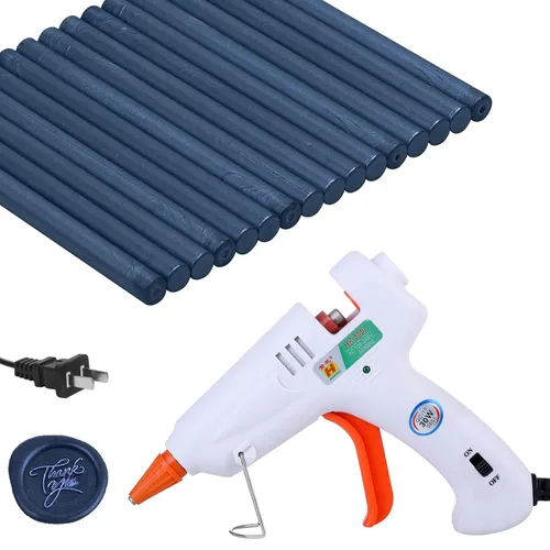 Miniatura 8 de AHIER - Varillas de cera de sellado 16P con pistola de pegamento, varillas de pegamento de cera dorada champán para sello de cera retro vintage