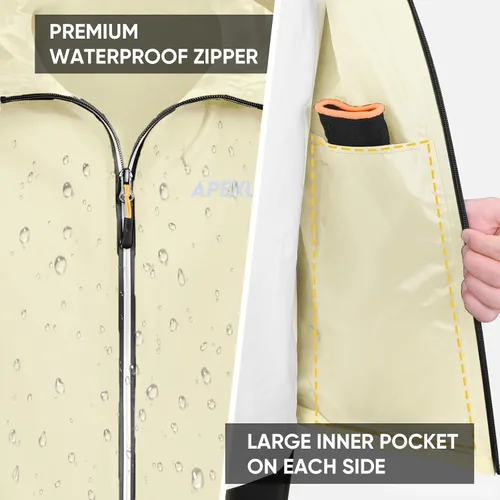 Miniatura 4 de APEXUP Chaqueta de lluvia empacable para hombre con cremallera reflectante, impermeable ligero, chaqueta de lluvia para hombre para deportes al aire