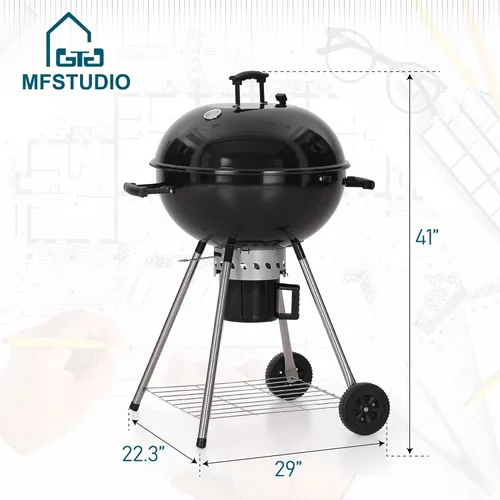 Miniatura 6 de MFSTUDIO Master Kettle - Parrilla de carbón de 22 pulgadas, parrilla premium para exteriores con termómetros, tapa esmaltada de porcelana y colector