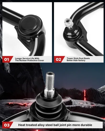 Miniatura 3 de Richeer Brazos de control superiores delanteros de 2-4 pulgadas para F150 2004-2020 con rótula, 2 piezas Adaptación kit de suspensión de elevación