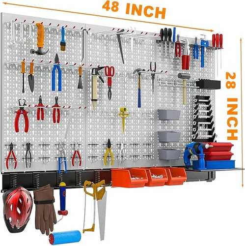 Miniatura 2 de TORACK Organizador de Pared de Tablero Perforado de 109 Piezas, 4 pies, Kit de Almacenamiento de Herramientas Utilitarias de Tablero Perforado