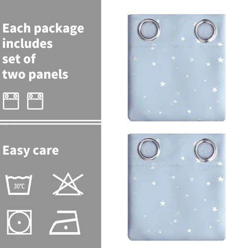Miniatura 5 de BGment Cortinas opacas para dormitorio infantil, con aislamiento térmico, con ojales, estampado de estrellas plateadas, cortinas para oscurecer