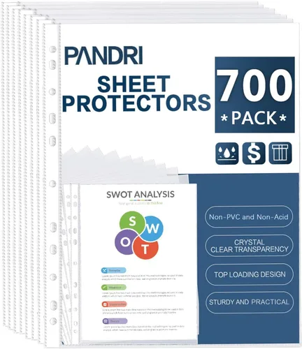 Miniatura 11 de PANDRI - Protectores de hojas, paquete de 300 protectores de páginas de plástico transparente y resistente, con 11 agujeros para carpetas de 3