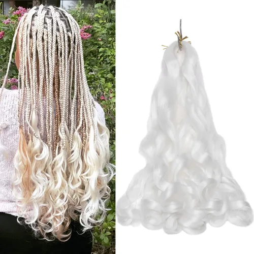 Miniatura 9 de Paquete de 8 paquetes de cabello trenzado francés, 18 pulgadas, cabello de ganchillo en espiral ondulado suelto para mujeres negras, preestirado