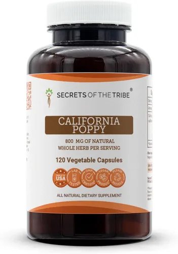 Miniatura 6 de Secrets of the Tribe California Poppy 60 cápsulas, 800 mg, amapola de California (Eschscholzia Californica) Hierba seca y flor (60 cápsulas)