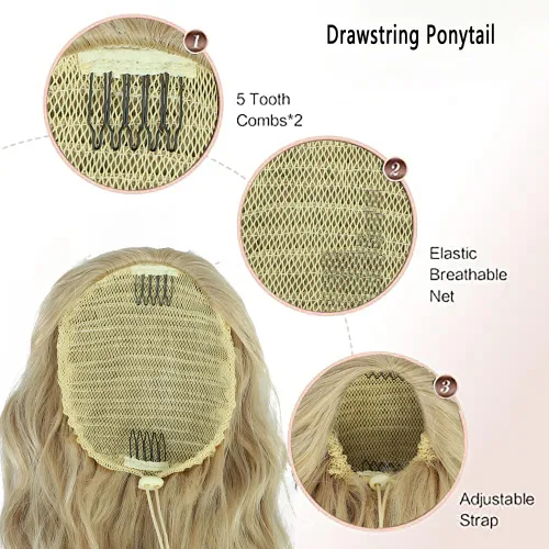 Miniatura 3 de Extensión de cola de caballo rubio con cordón para mujer, larga y rizada de 26 pulgadas, extensiones de cabello sintético natural, extensiones