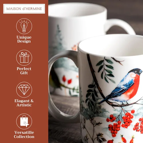 Miniatura 2 de Maison d' Hermine Taza de café con asas, tazas de porcelana fina de hueso, paquete de dos tazas de té para bebidas calientes, capuchino, latte, 015