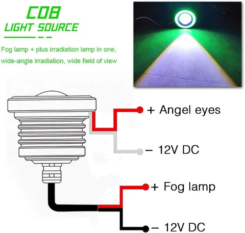 Miniatura 3 de 2 piezas de Faros antiniebla súper brillantes de 6 cm, proyector universal LED, 12V, 10W, azul, halo COB, anillos de ojo de ángel, para faro